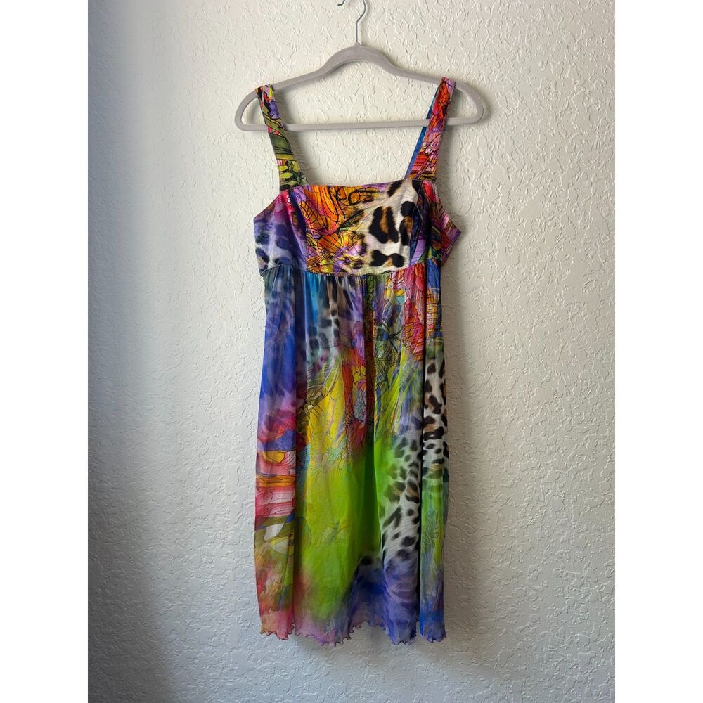 Apriori Y2K Multicolor Abstract Animal Print Mesh Midi Dress EU 44 US 12